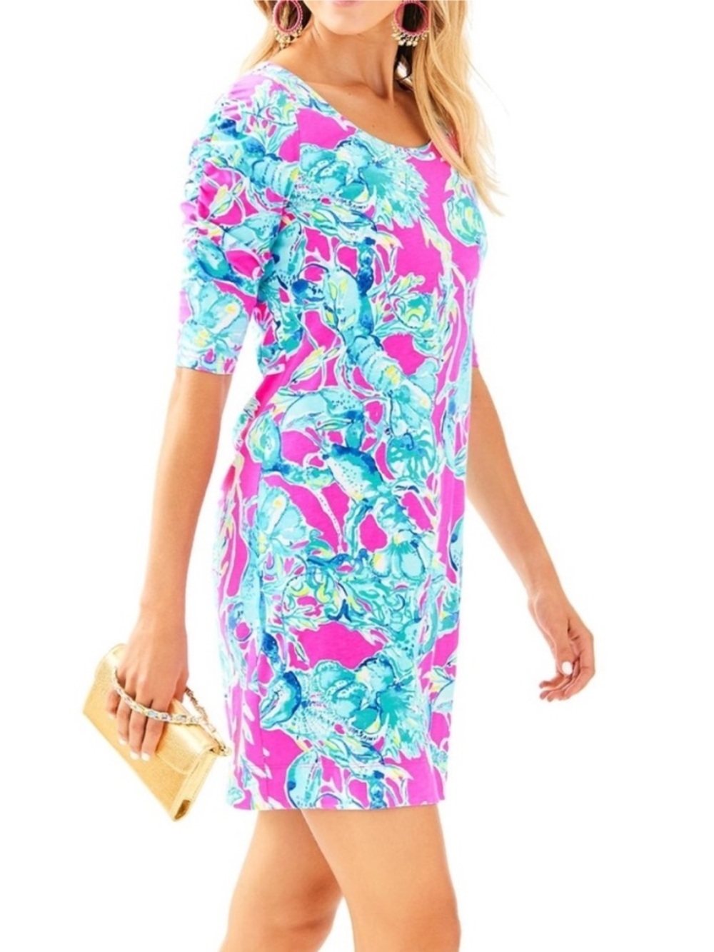 Lilly Pulitzer LaJolla Dress Lobsters In Love Raz Berry Pima Cotton Size Small